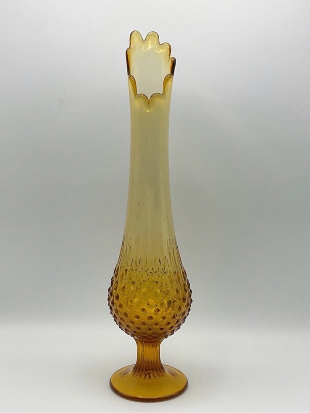 Fenton Mid-Century Modern Amber Hobnail Swung Pedestal Vase